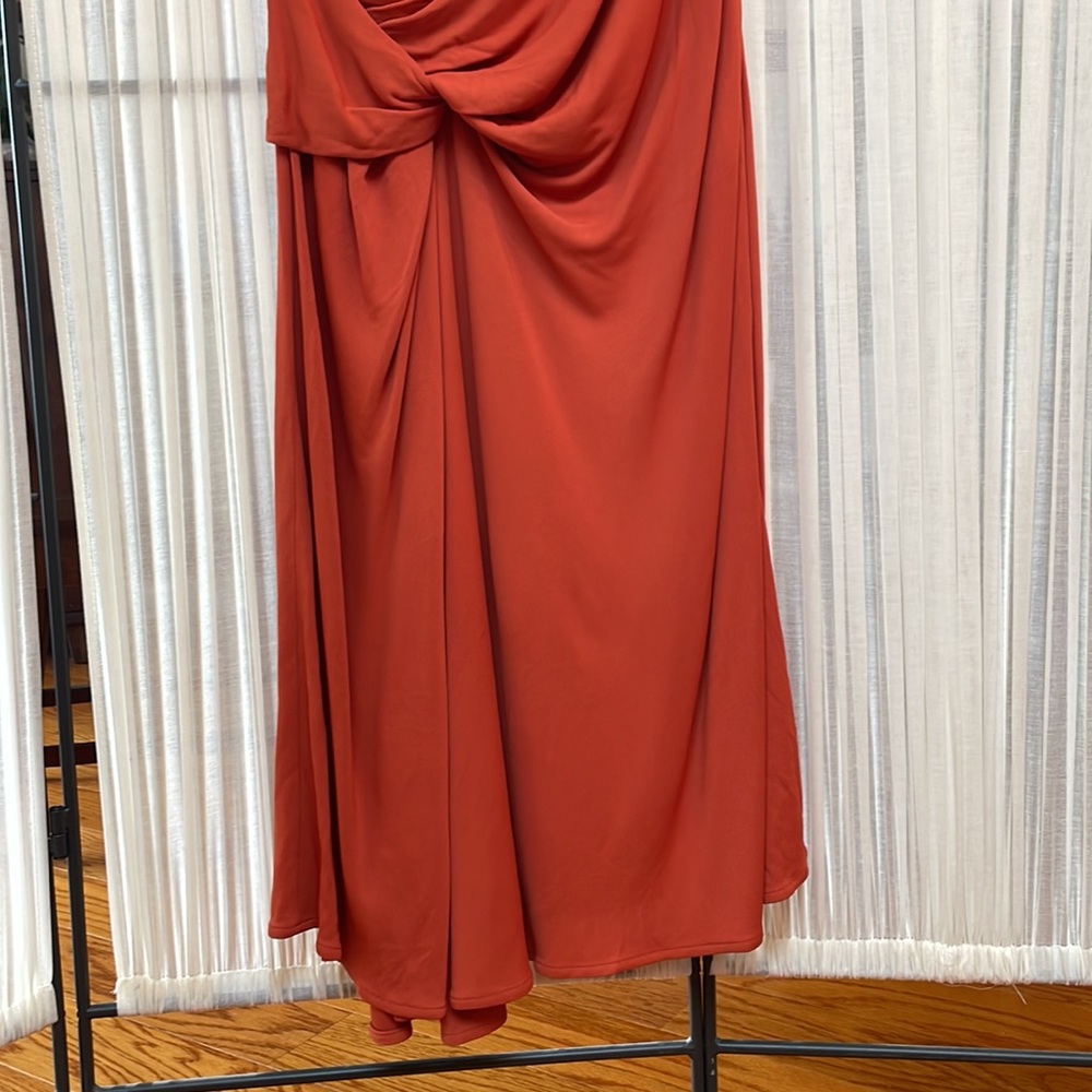 Salvatore Ferragamo Burnt Orange V Neck Midi Dress - Picture 7 of 11